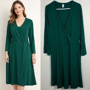 Old Navy‎ Knit Wrap Dress Victorian Jade Green Size XXL Tall Midi Long Sleeve
